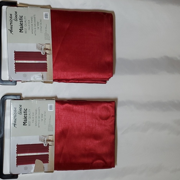 American Linen Maria Faux Silk Grommet Window Panels (2) 54" X 84" ~ Burgundy - Picture 2 of 8